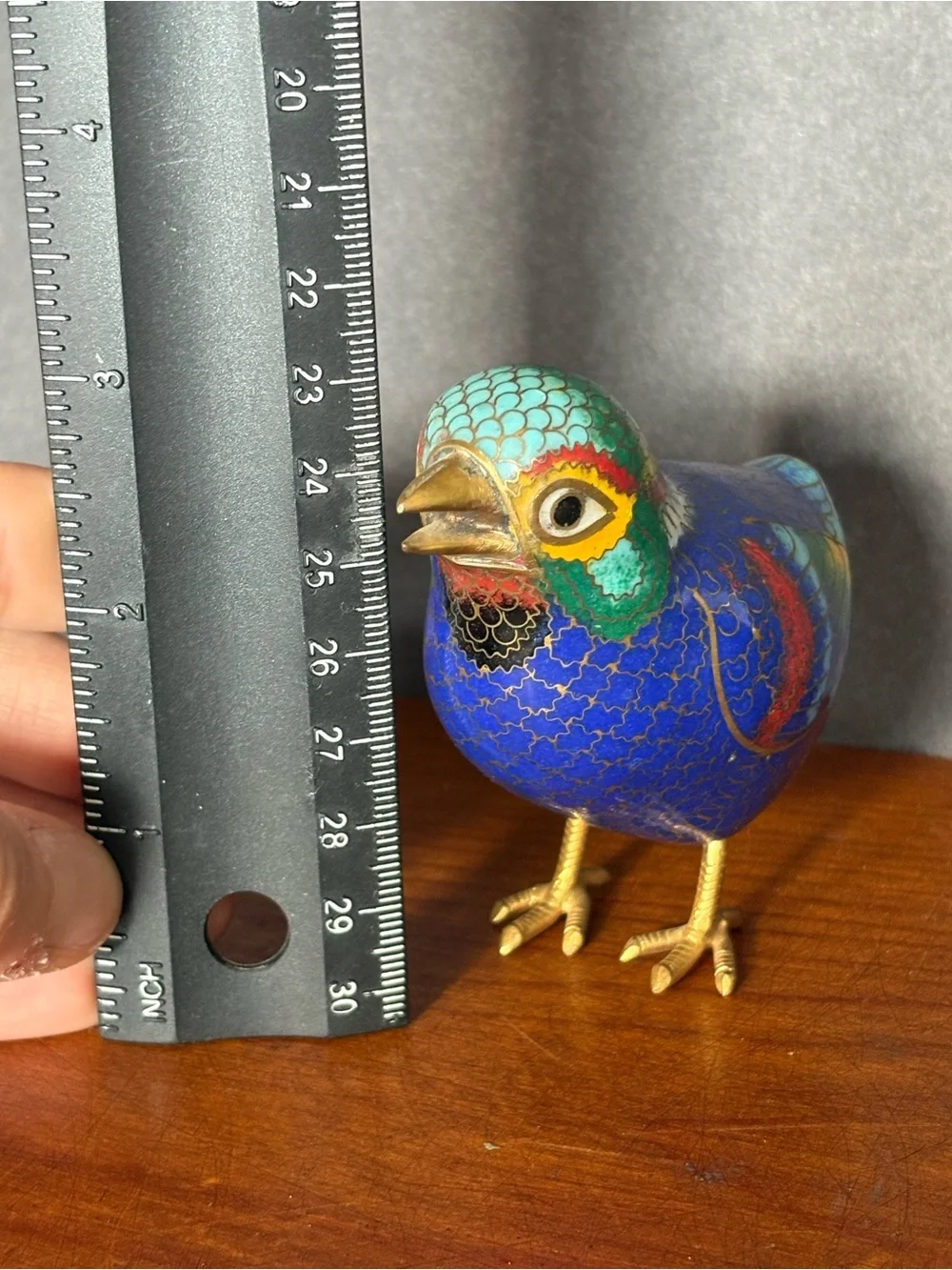Blue Multicolor Chinese Cloisonné Bird Figurine - Decorative Chinoiserie Piece